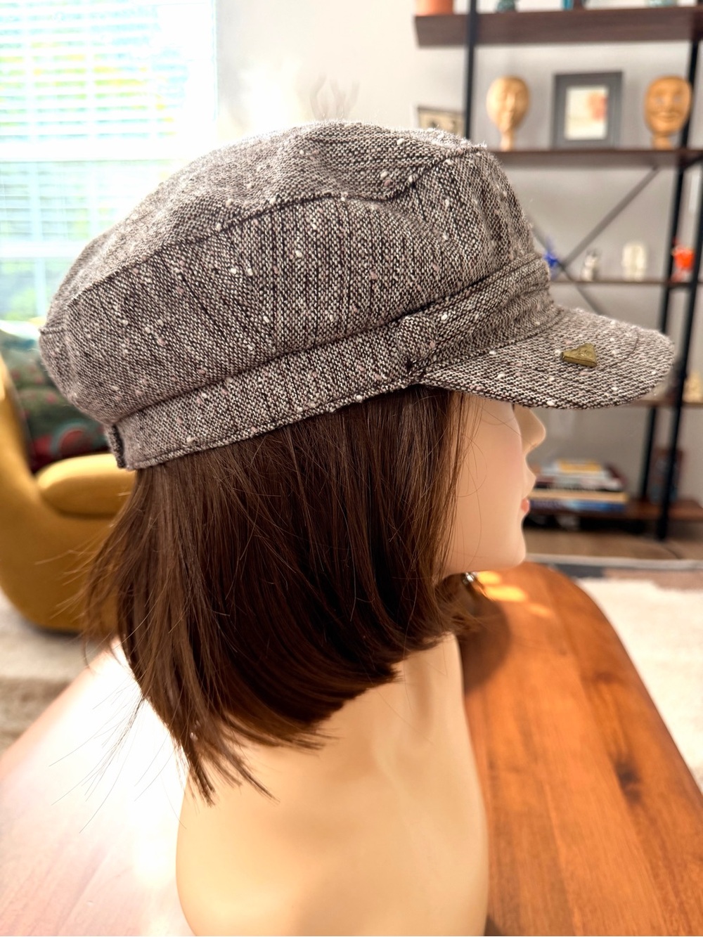 ROXY Wool Blend Tweed Newsboy Cabbie Cap Brown Pink Y2K Skater Hat - Picture 6 of 10